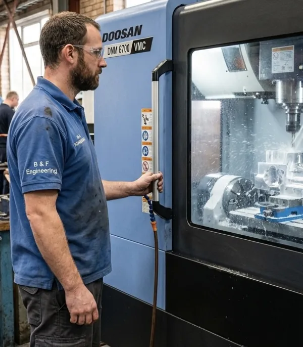 Precision-engineered components on a CMM inspection table at a Cambridge aerospace supplier