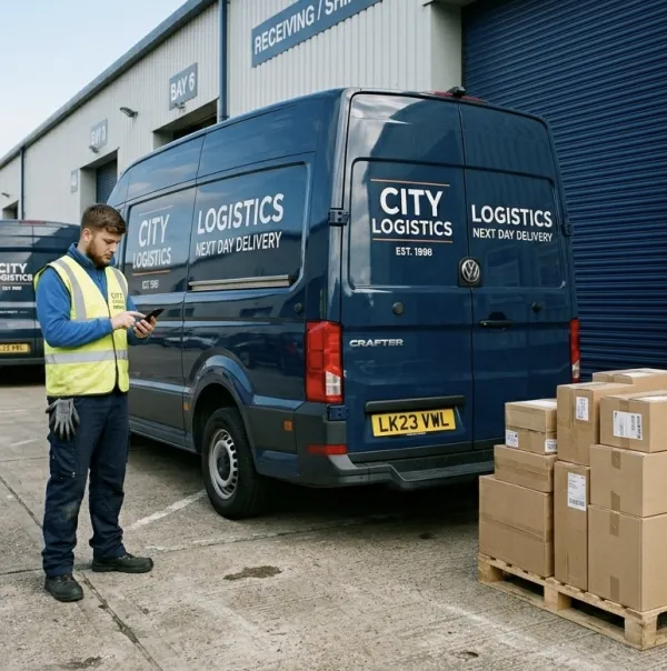 Van driver making deliveries in the Cambridge area
