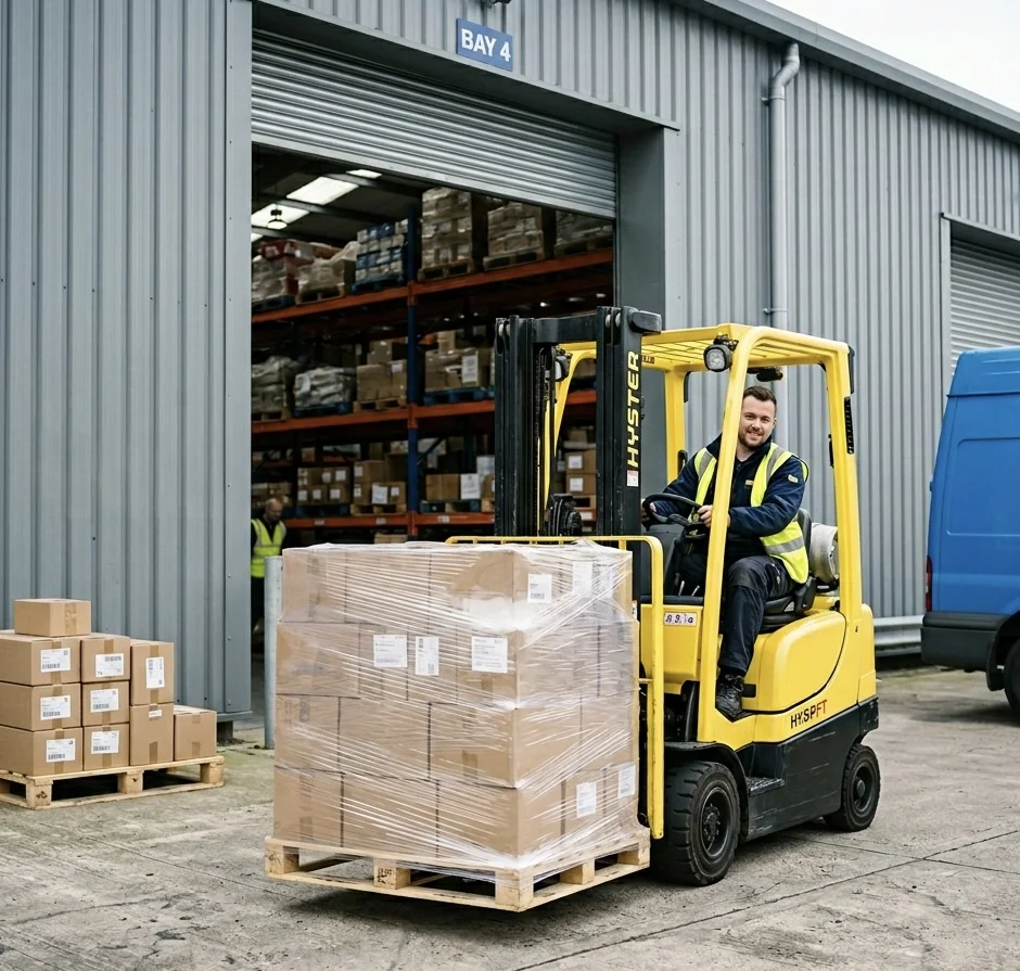 Counterbalance forklift moving pallets at Gateway Peterborough