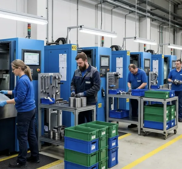 Pre-screened machine operative ready for work at a Cambridge production facility
