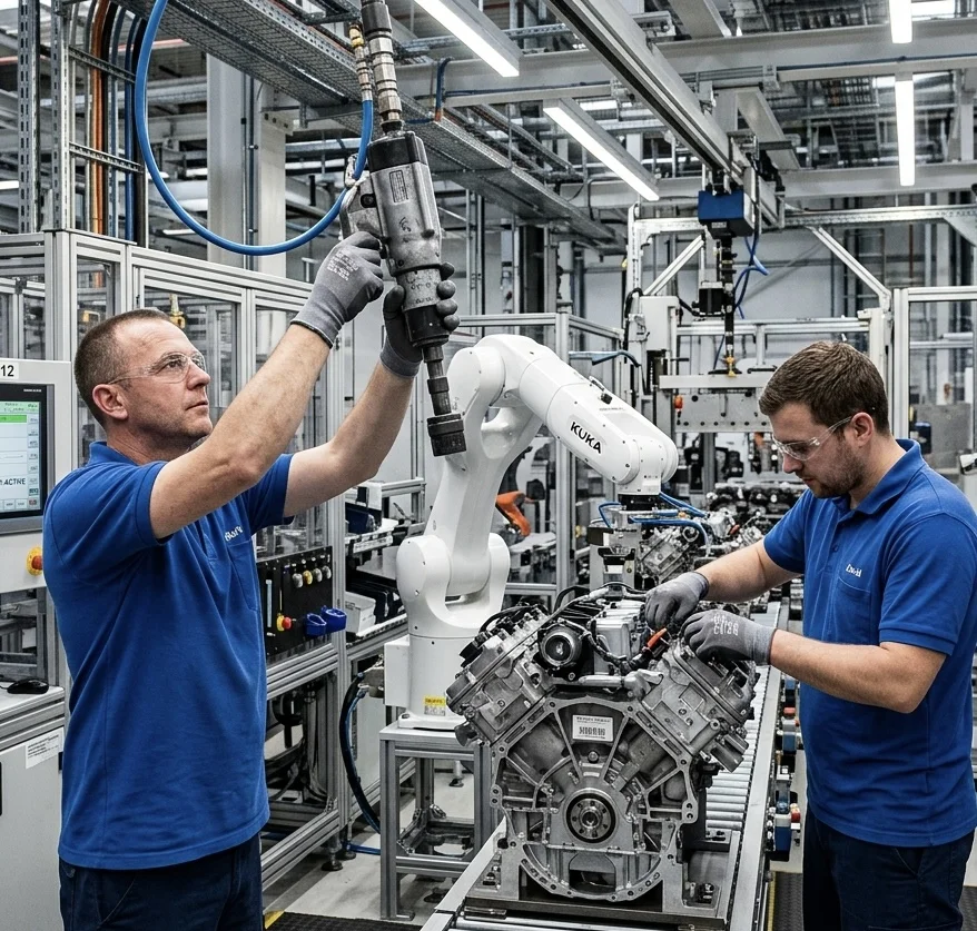 Quality inspector checking components at a Peterborough factory