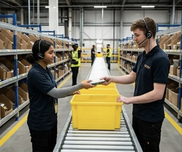 Picker packer scanning items at a fulfilment centre near the A14 corridor