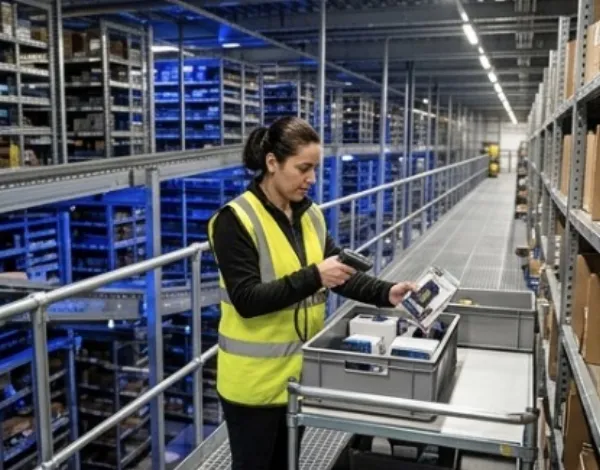 Picker packer working in a busy Cambridge warehouse