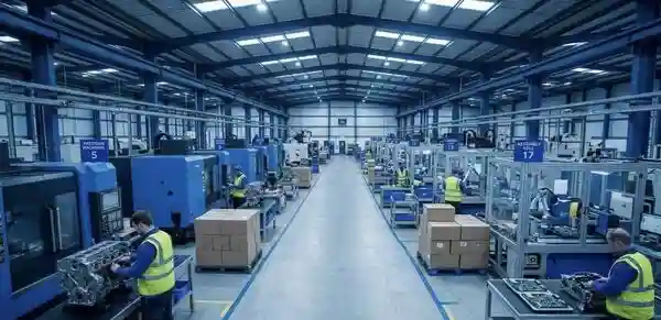Manufacturing production line workers assembling components