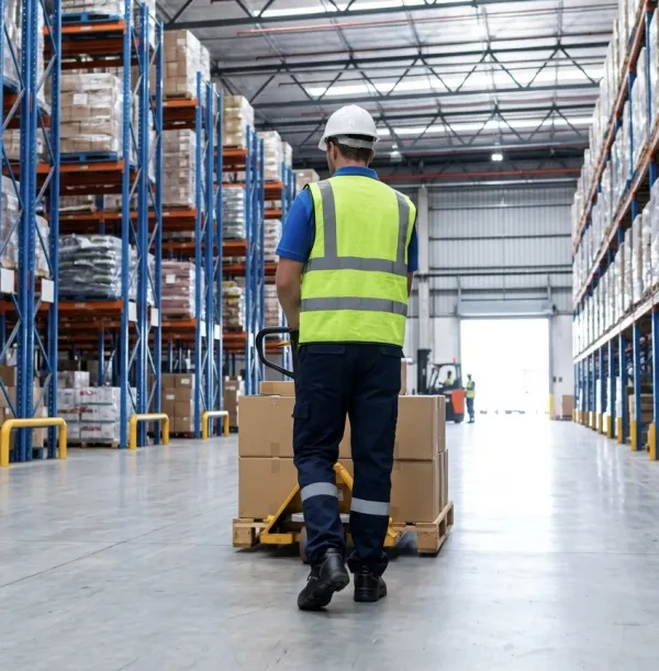 Warehouse racking and stock in a Cambridgeshire distribution centre