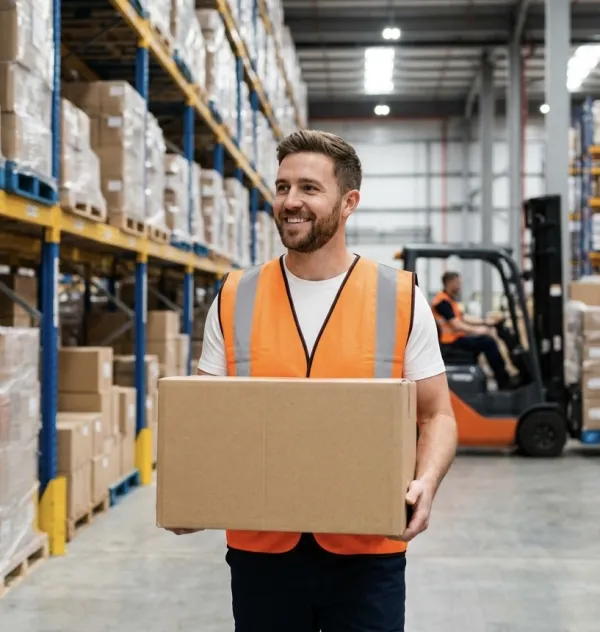 Pre-screened warehouse operative ready for work in a Cambridge warehouse