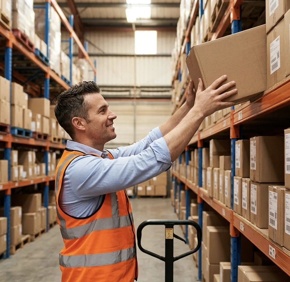Warehouse team working in a Peterborough fulfilment centre